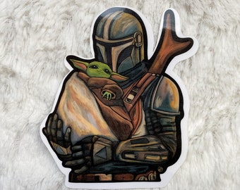 L'adesivo Child & Mando / Adesivo Star Wars / Arte nerd / Adesivo resistente all'acqua / Adesivo per laptop / Adesivo bottiglia d'acqua / Star Wars