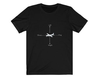 Forces Of Flight Aviation Theme Retro Airplane Graphic Pilot Physics Theme Gift Unisex Jersey Short Sleeve Tee in White or Black