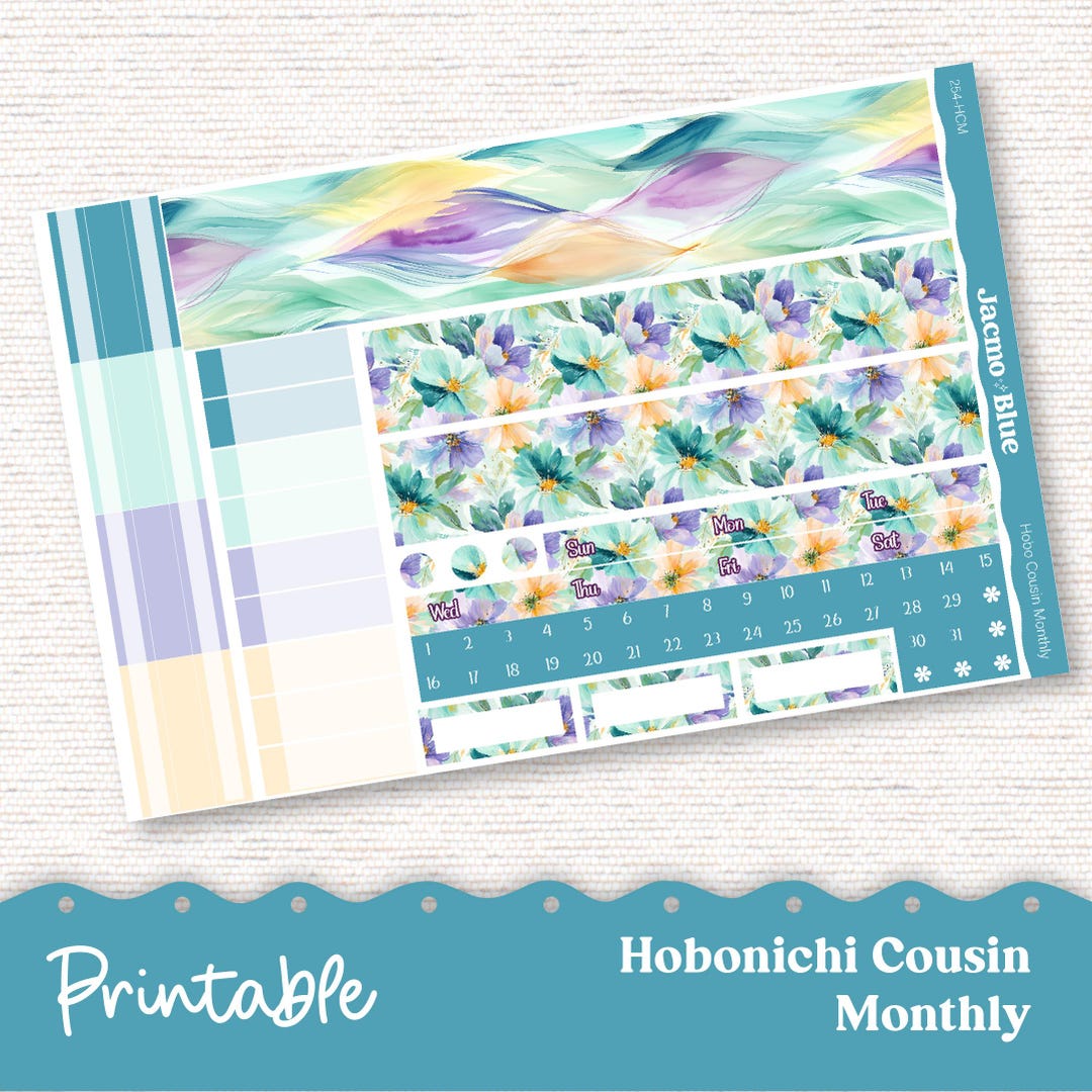 254P PRINTABLE Monthly Planner Stickers for Hobonichi Cousin A5 - Print ...