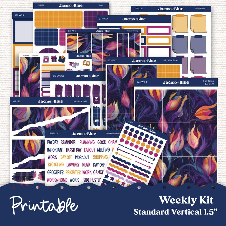 PRINTABLE Weekly Sticker Kit Vertical Planner - Silhouette Cricut ...