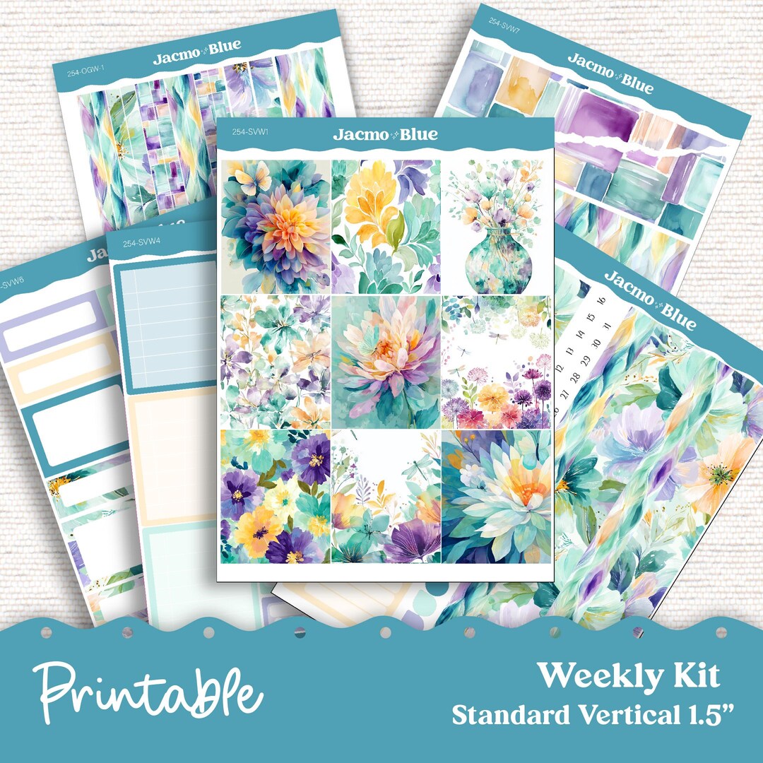 254P PRINTABLE Standard Weekly Sticker Kit Vertical Planner Stickers ...