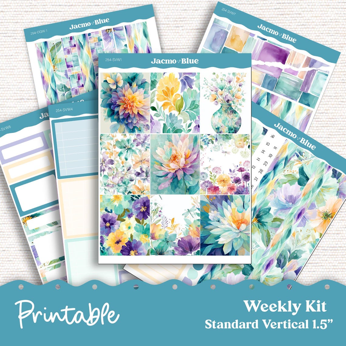 254P PRINTABLE Standard Weekly Sticker Kit Vertical Planner Stickers ...