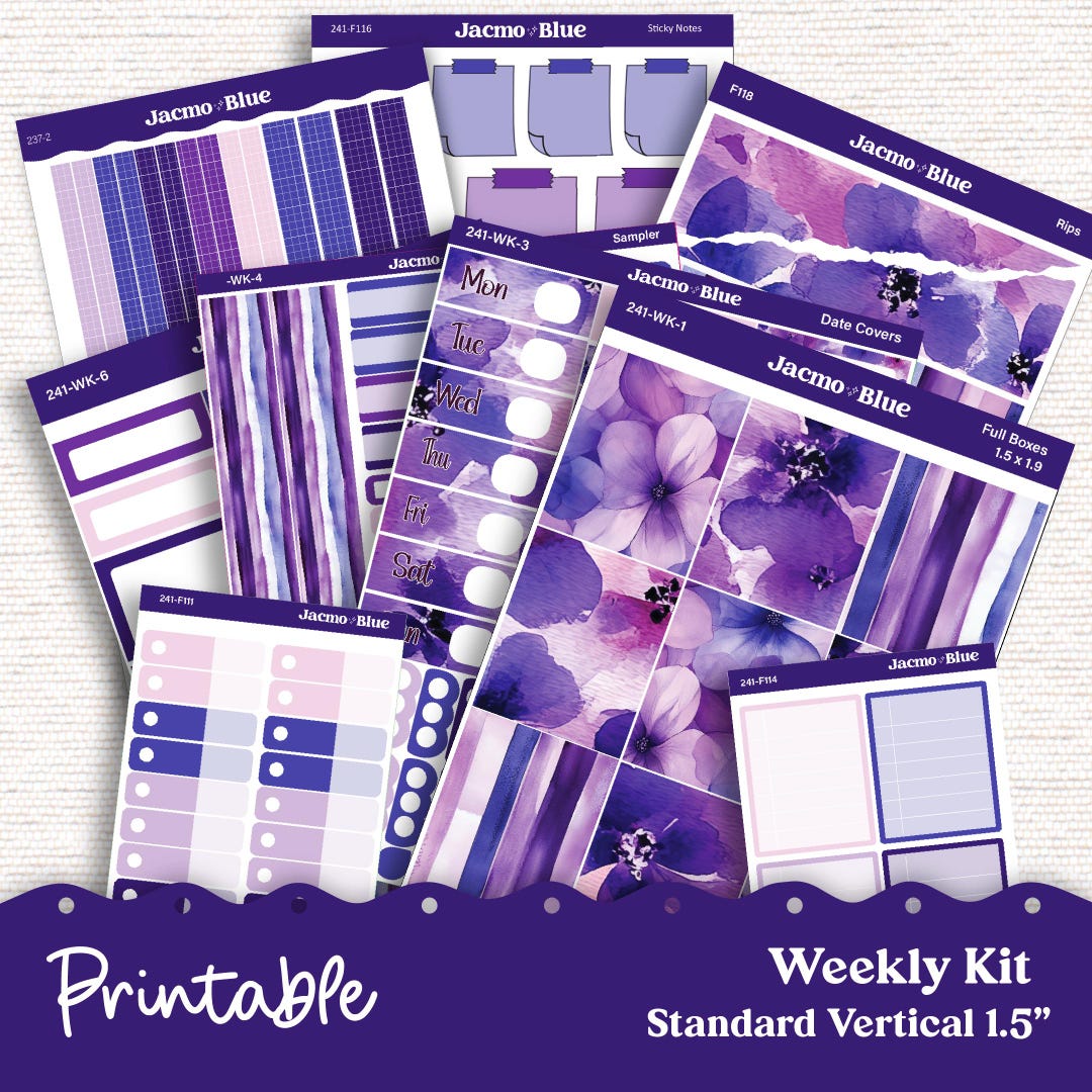 PRINTABLE Weekly Sticker Kit Vertical Planner 13 Sheets - Silhouette ...