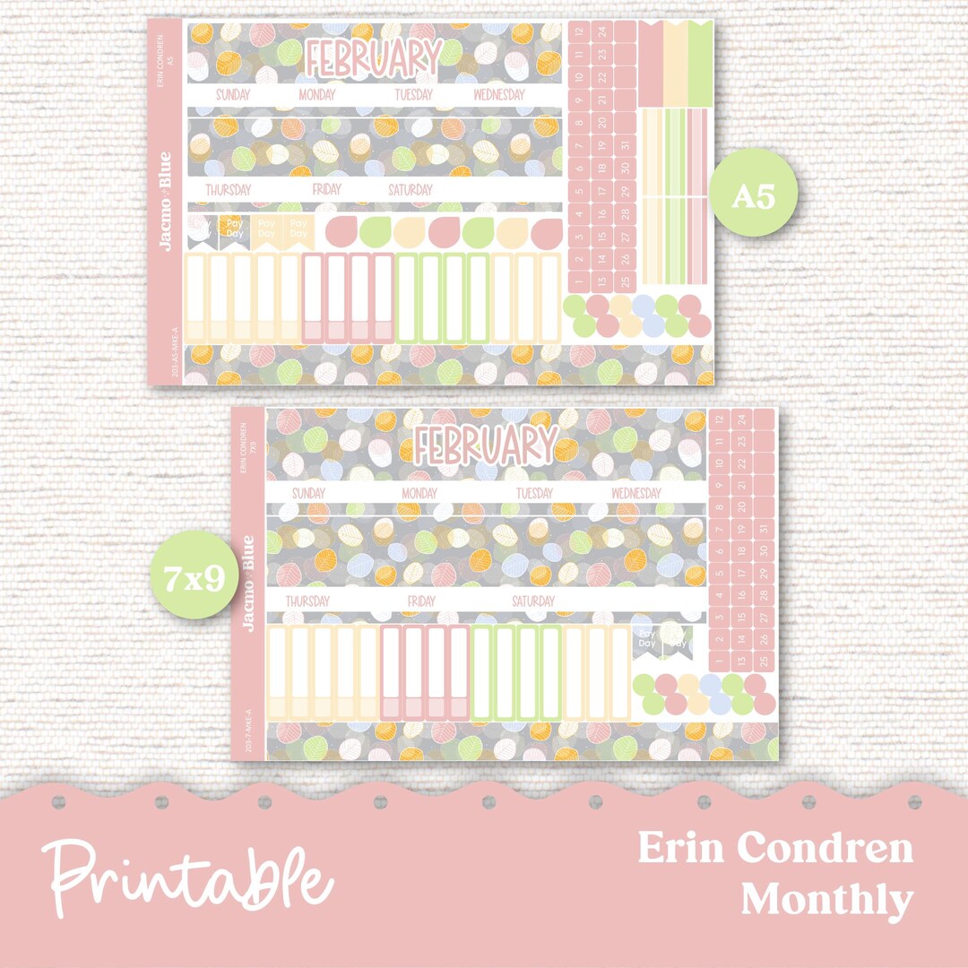 PRINTABLE February Monthly Planner Stickers for Erin Condren 7x9 and A5 ...