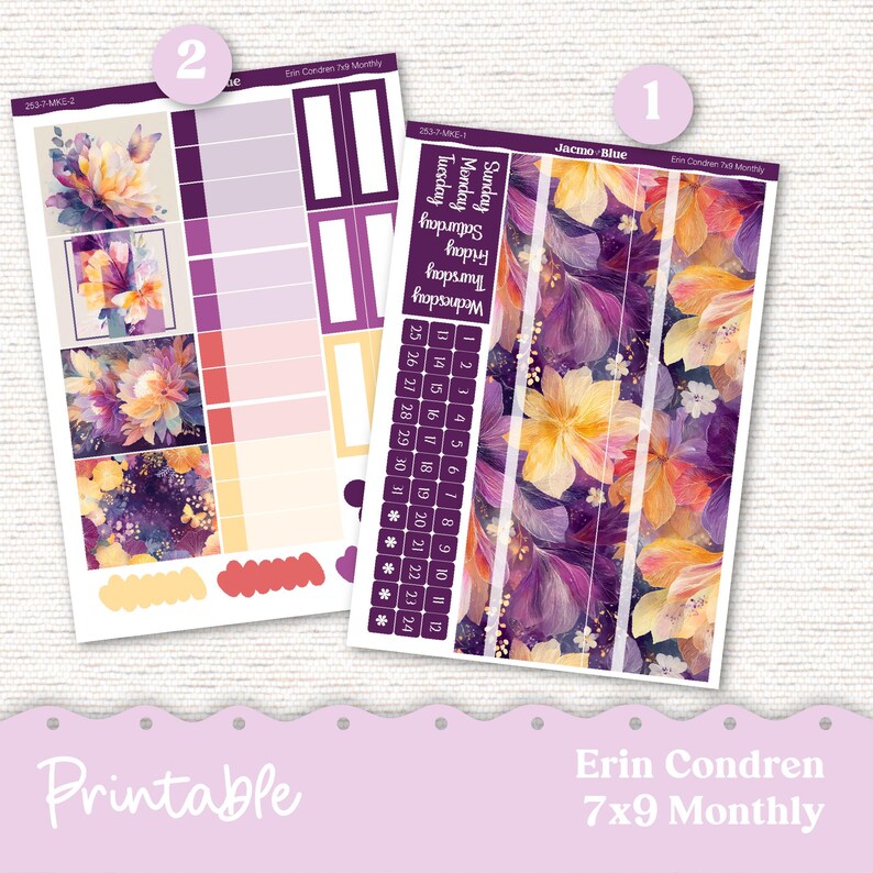 PRINTABLE Monthly Planner Stickers for Erin Condren 7x9 and A5 - Print ...
