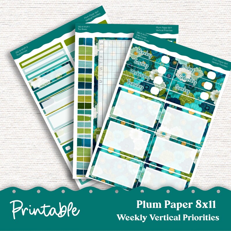 PRINTABLE Weekly Vertical Priorities Sticker Kit 7x9 and 8x11 Plum ...
