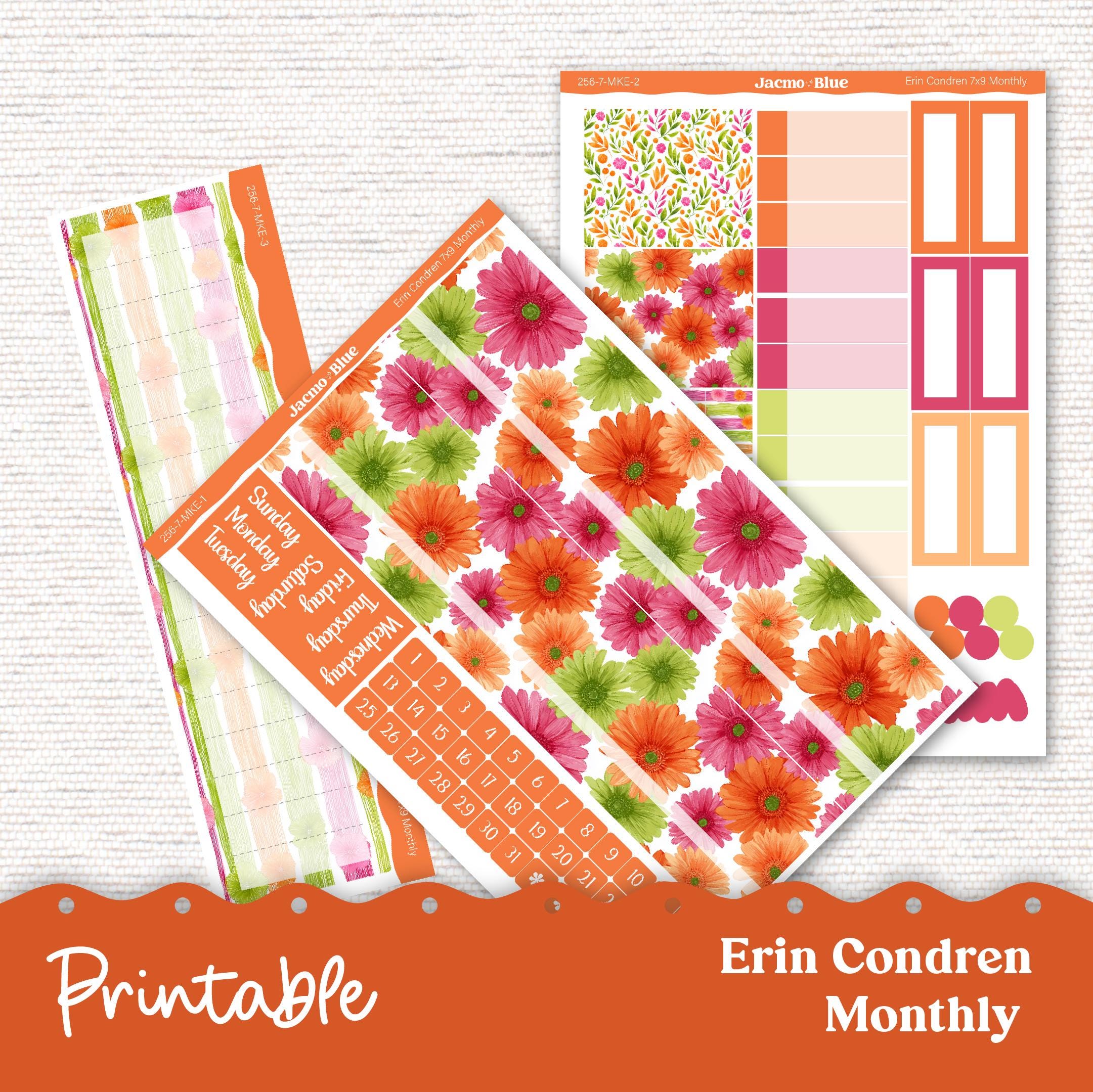 PRINTABLE Monthly Planner Stickers for Erin Condren 7x9 and A5 - Print ...