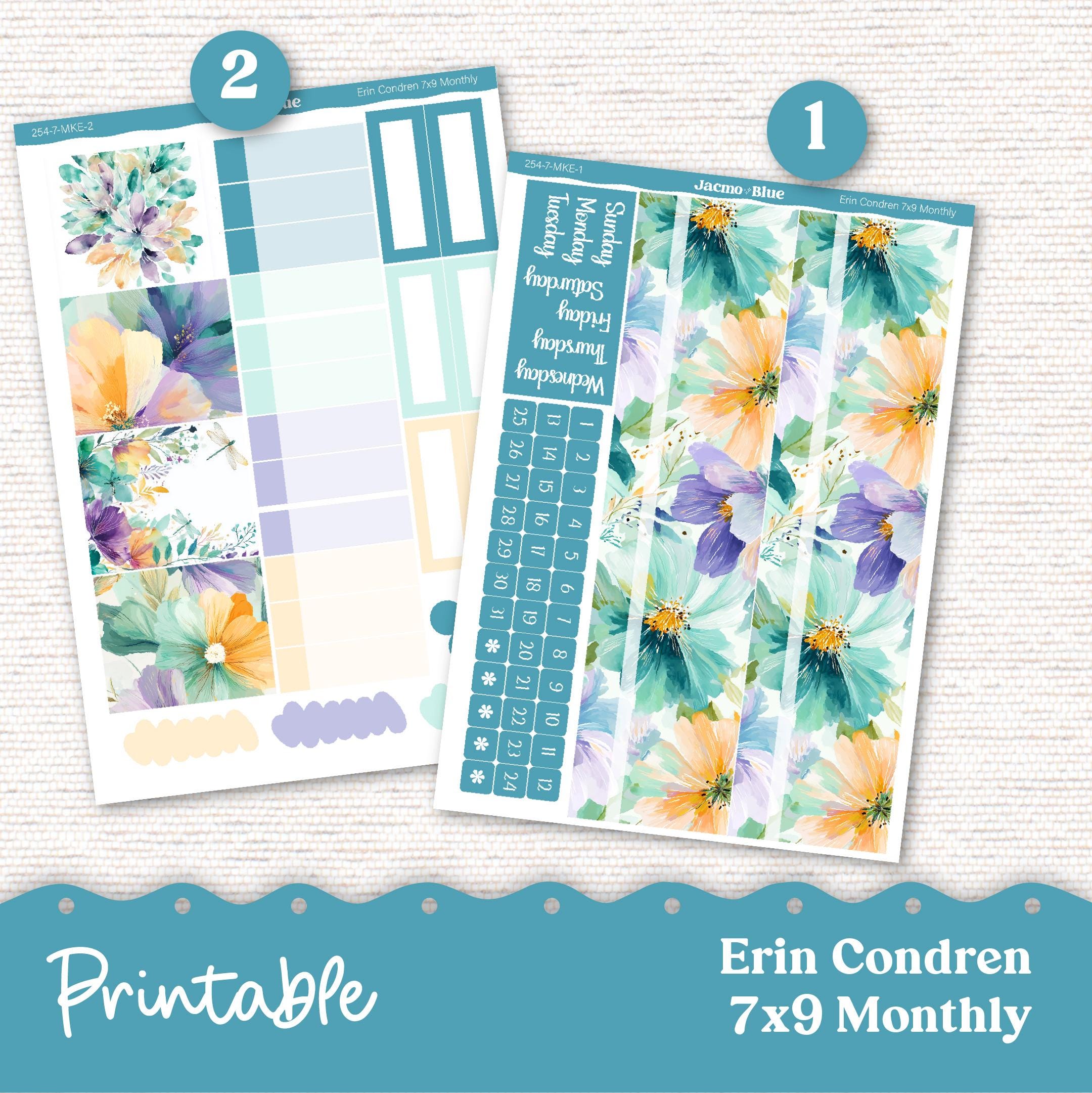 PRINTABLE Monthly Planner Stickers for Erin Condren 7x9 and A5 - Print ...