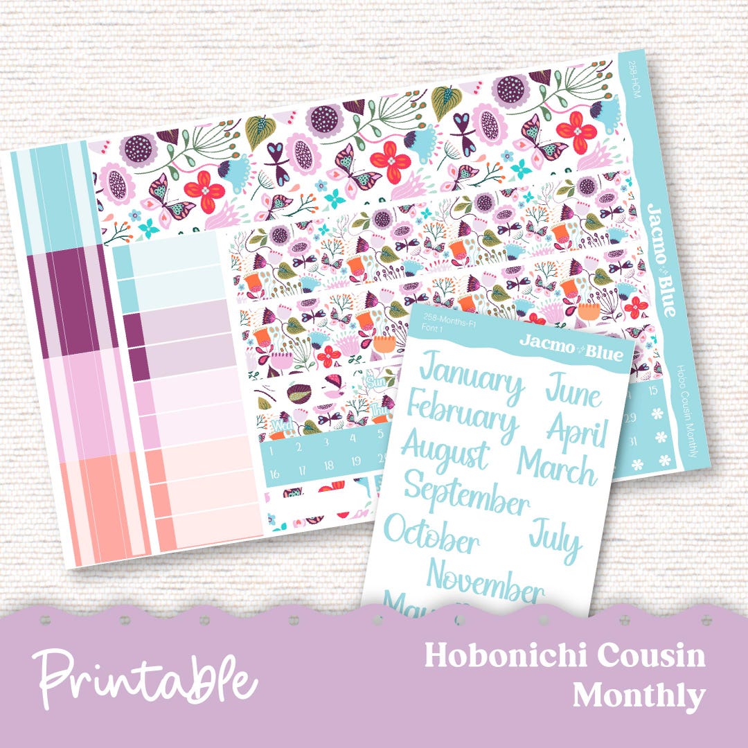 258P PRINTABLE Monthly Planner Stickers for Hobonichi Cousin A5 - Print ...