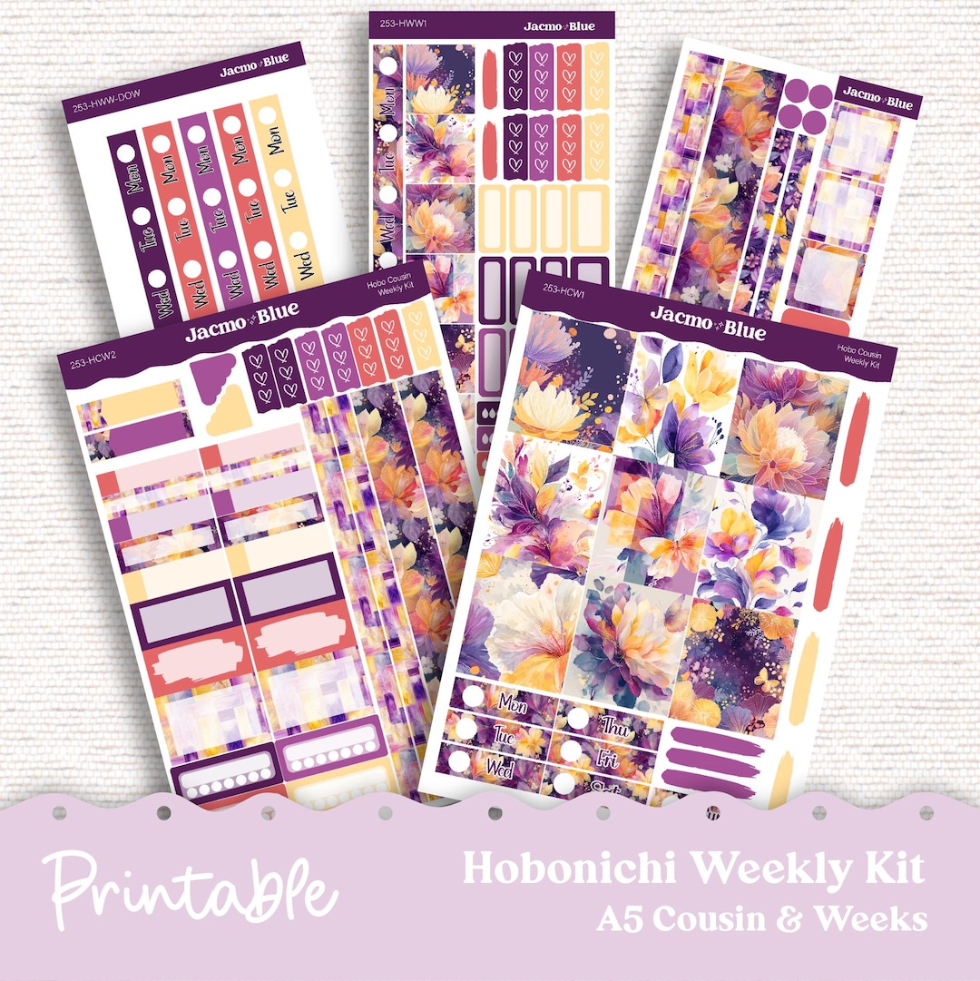 253P PRINTABLE Hobonichi Weekly Sticker Kit Cousin & Weeks Planner ...