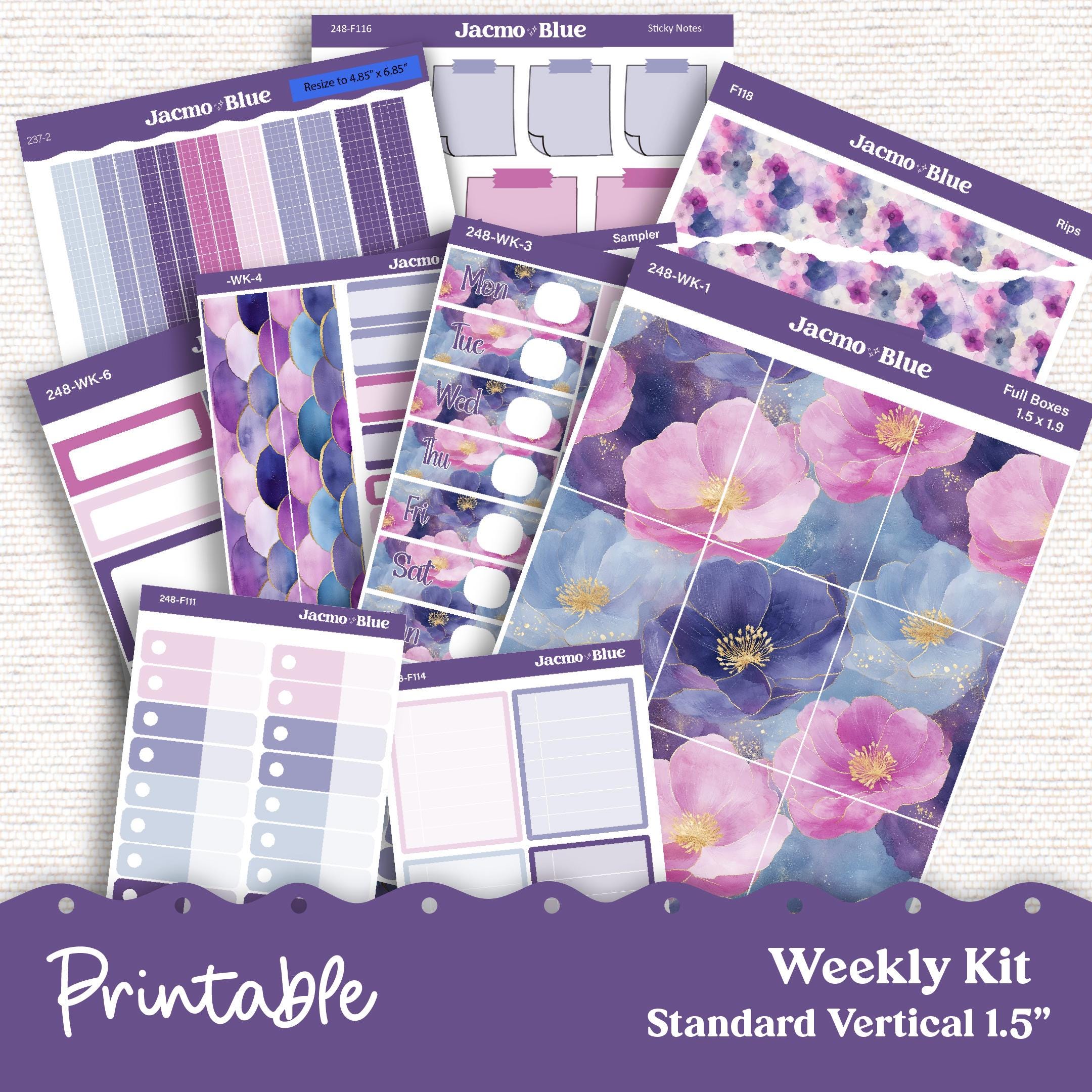 248P PRINTABLE Standard Weekly Sticker Kit Vertical Planner Stickers ...