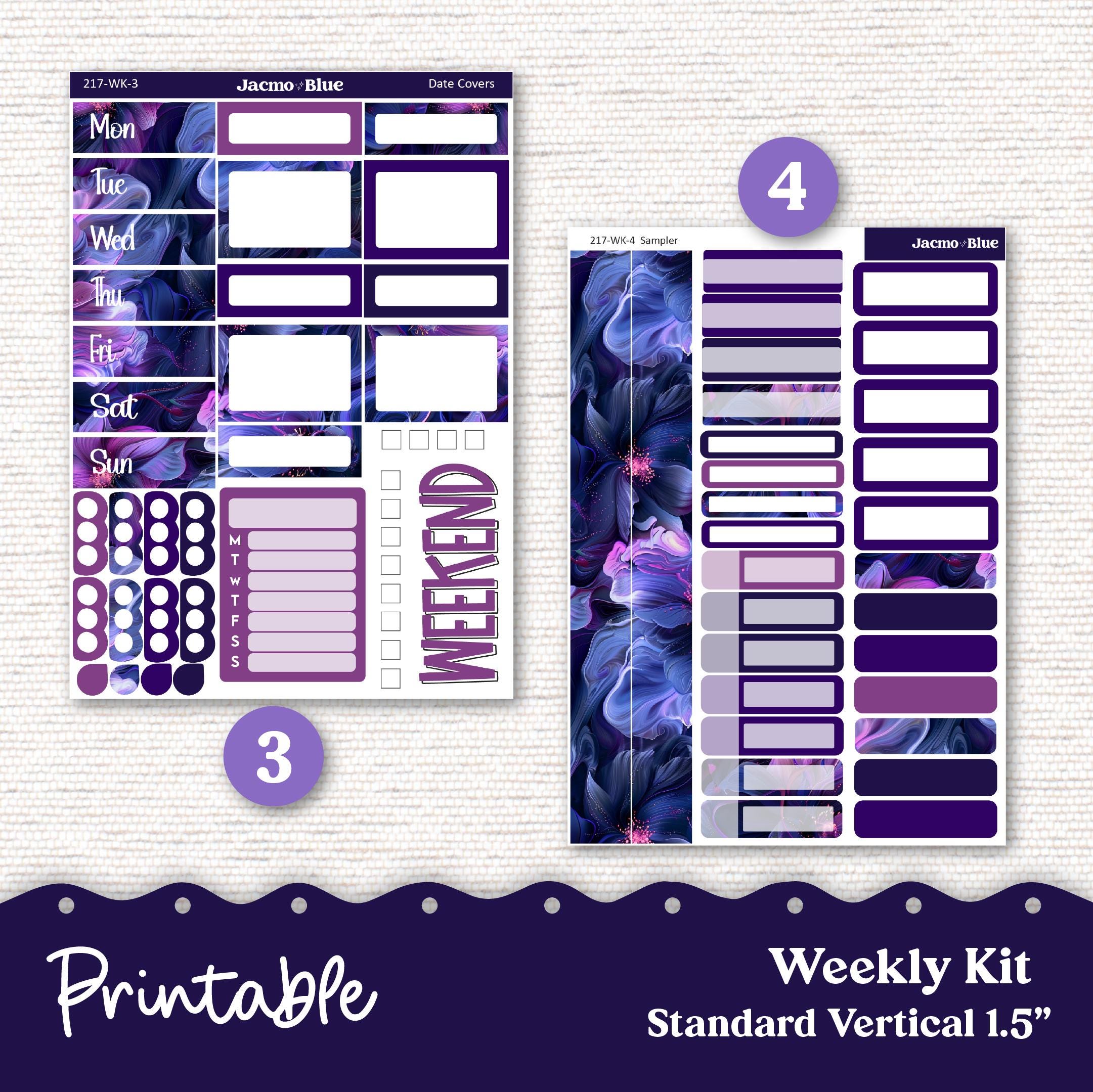 PRINTABLE Weekly Sticker Kit Vertical Planner Stickers - Silhouette ...