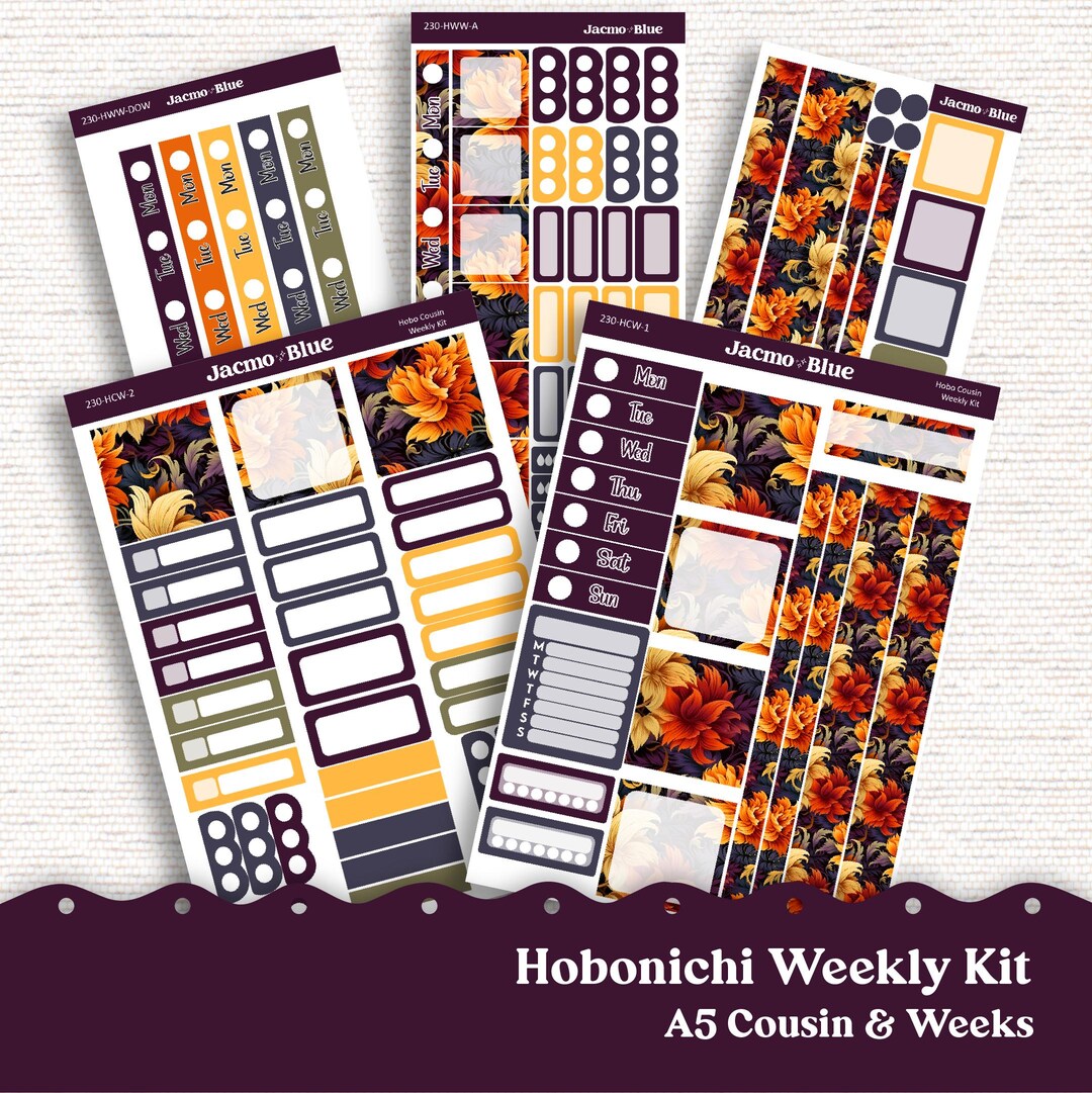 Firey Fall Hobonichi Cousin & Weeks Weekly Planner Sticker Kit 230 ...