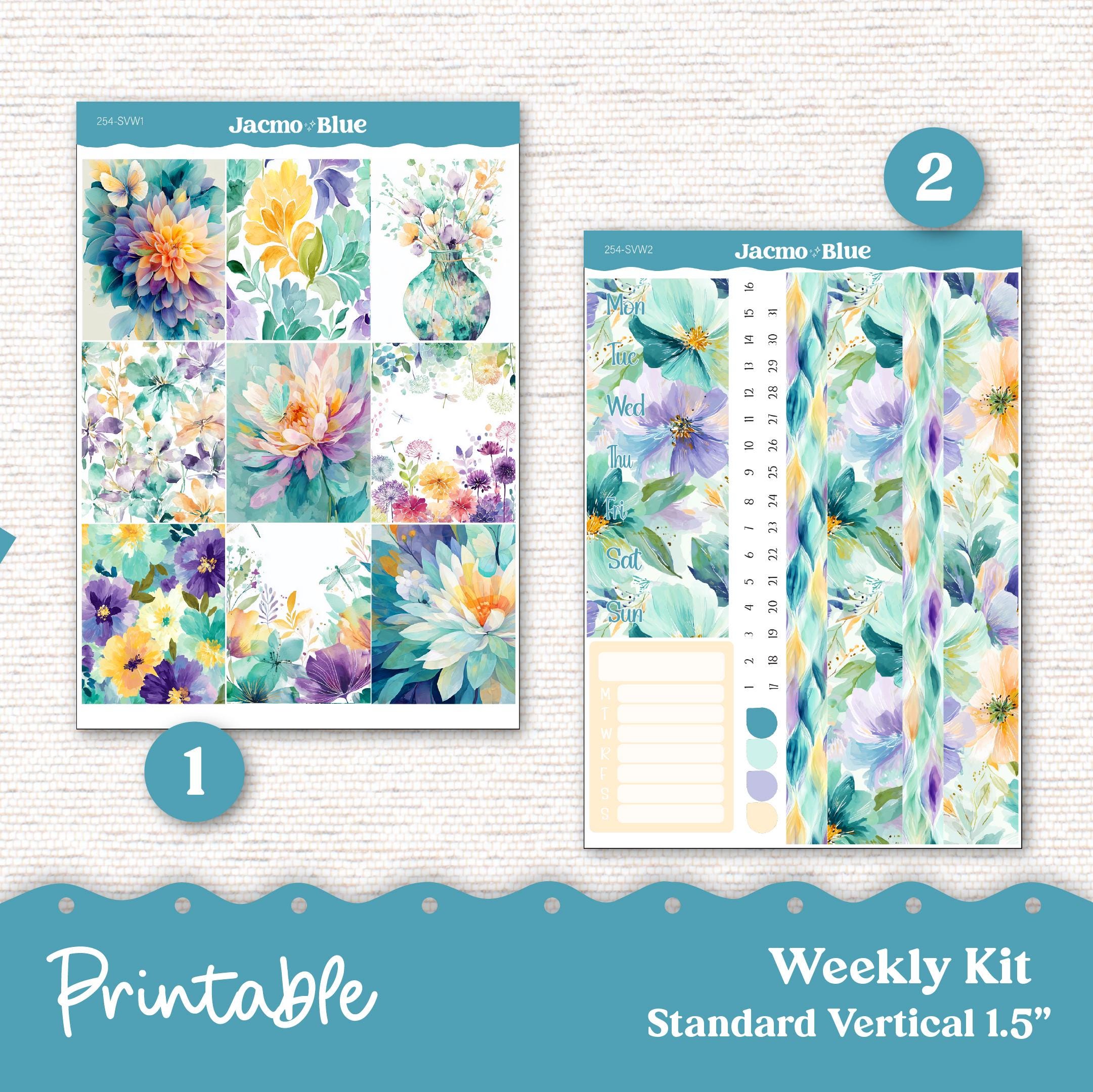 254P PRINTABLE Standard Weekly Sticker Kit Vertical Planner Stickers ...