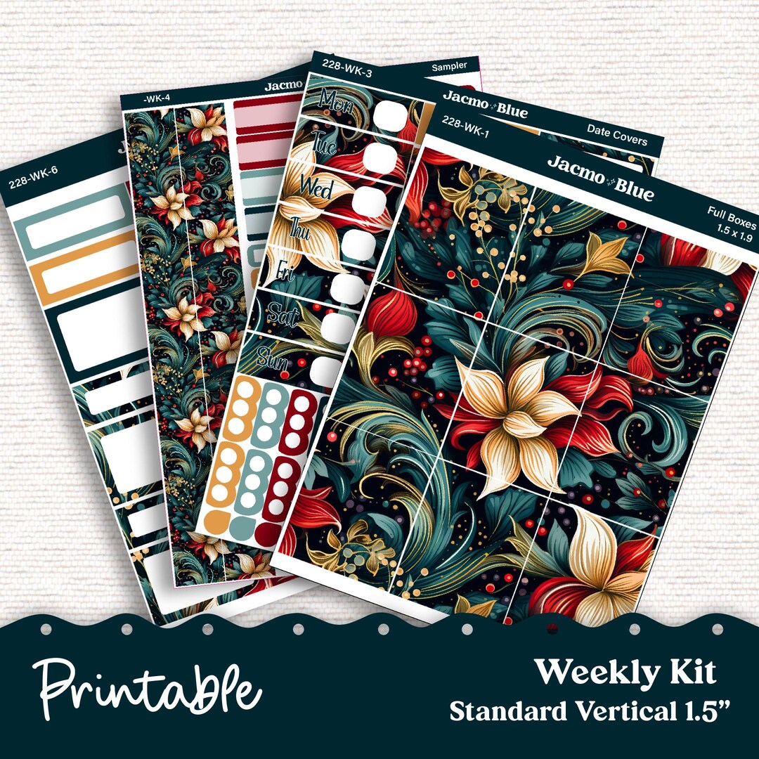 228P PRINTABLE Christmas Weekly Sticker Kit Vertical Planner Stickers ...