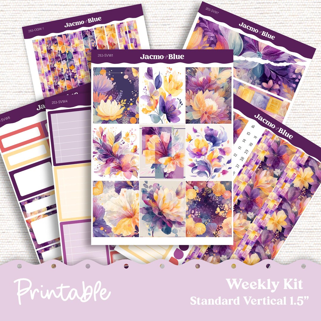 253P PRINTABLE Standard Weekly Sticker Kit Vertical Planner Stickers ...