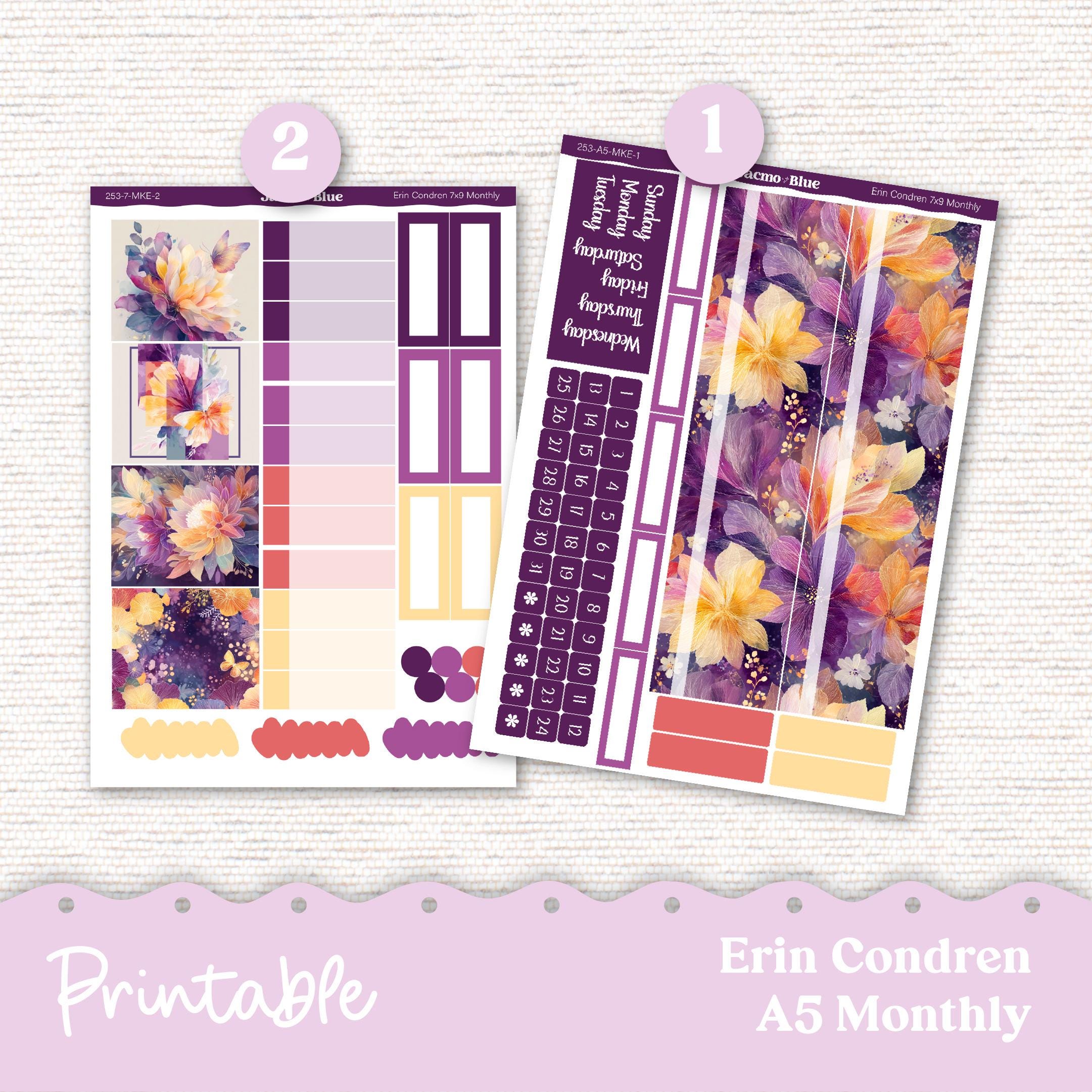 PRINTABLE Monthly Planner Stickers for Erin Condren 7x9 and A5 - Print ...