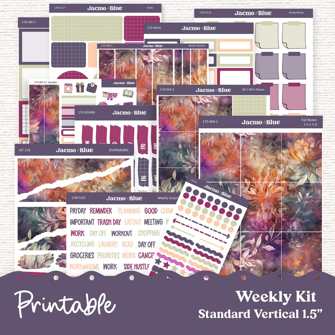PRINTABLE Weekly Sticker Kit Vertical Planner - Silhouette Cricut ...