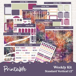 PRINTABLE Weekly Sticker Kit Vertical Planner  - Silhouette Cricut Transparent PNG Files 171P Fantasy Floral