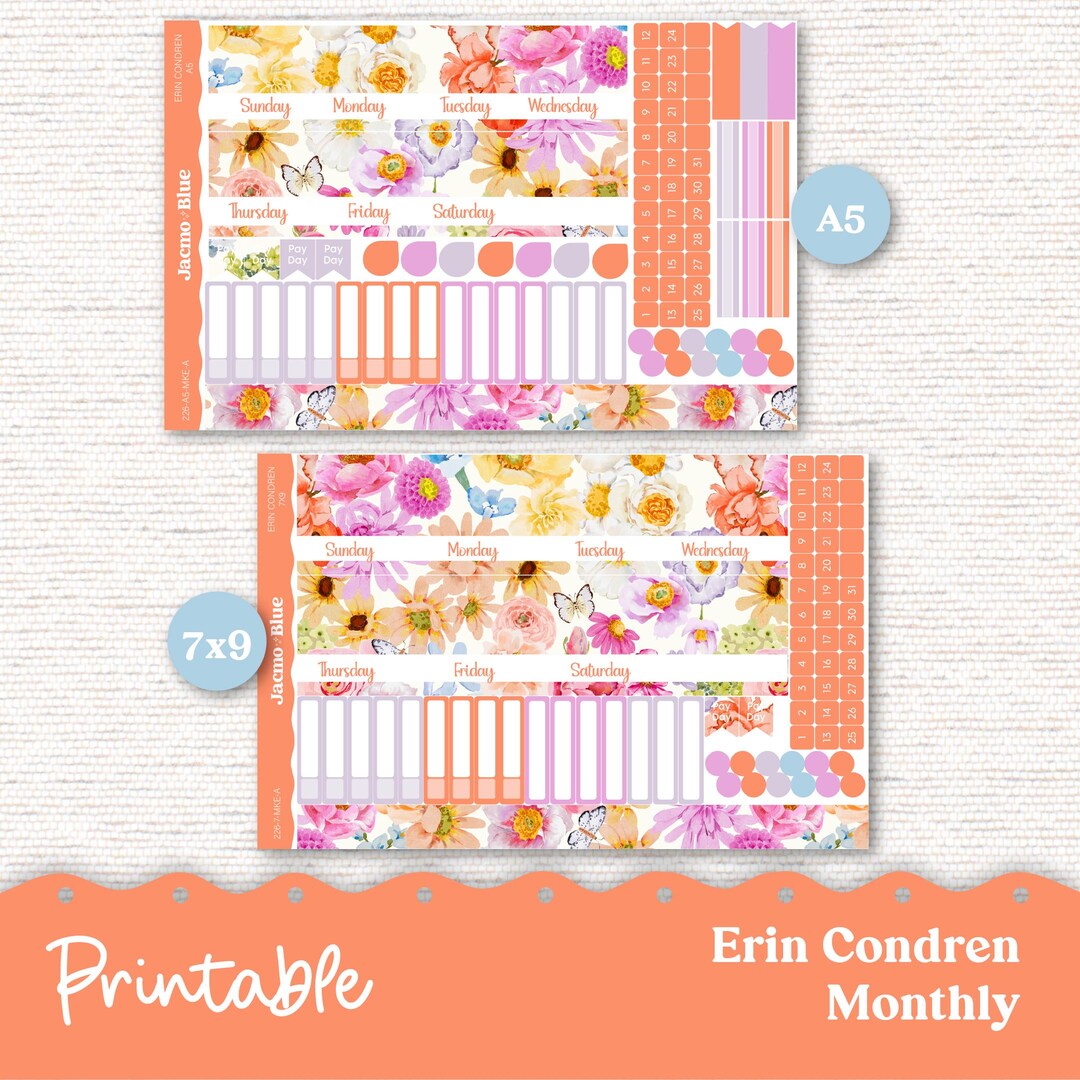 PRINTABLE Monthly Planner Stickers for Erin Condren 7x9 and A5 - Print ...
