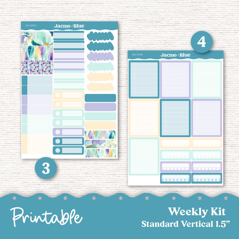 254P PRINTABLE Standard Weekly Sticker Kit Vertical Planner Stickers ...