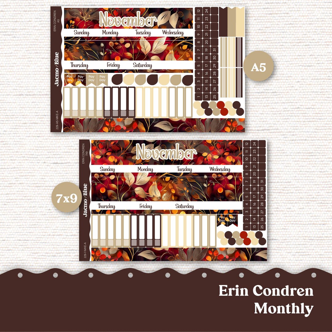 Monthly Planner Stickers 7x9 A5 Kit Monthly Planner Erin Condren ...