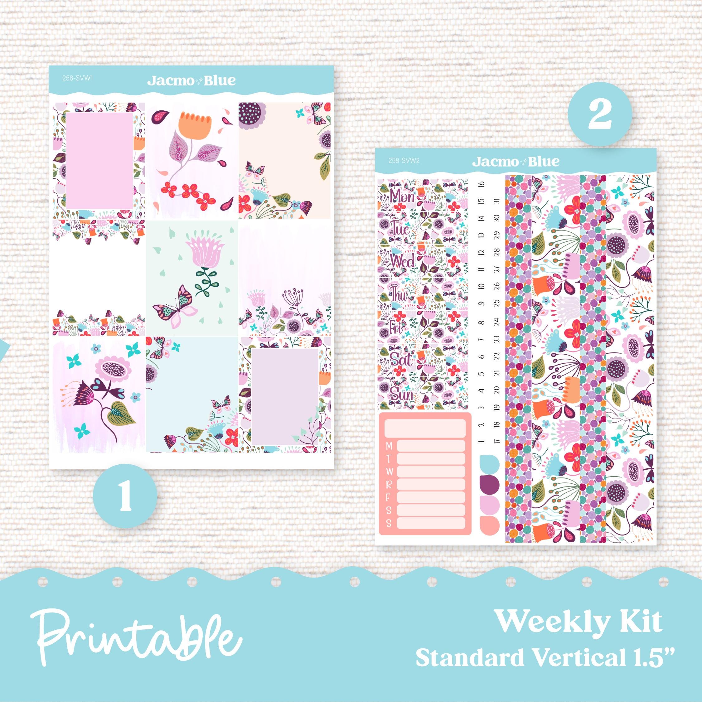 258P PRINTABLE Weekly Sticker Kit Vertical Planner Stickers Erin ...
