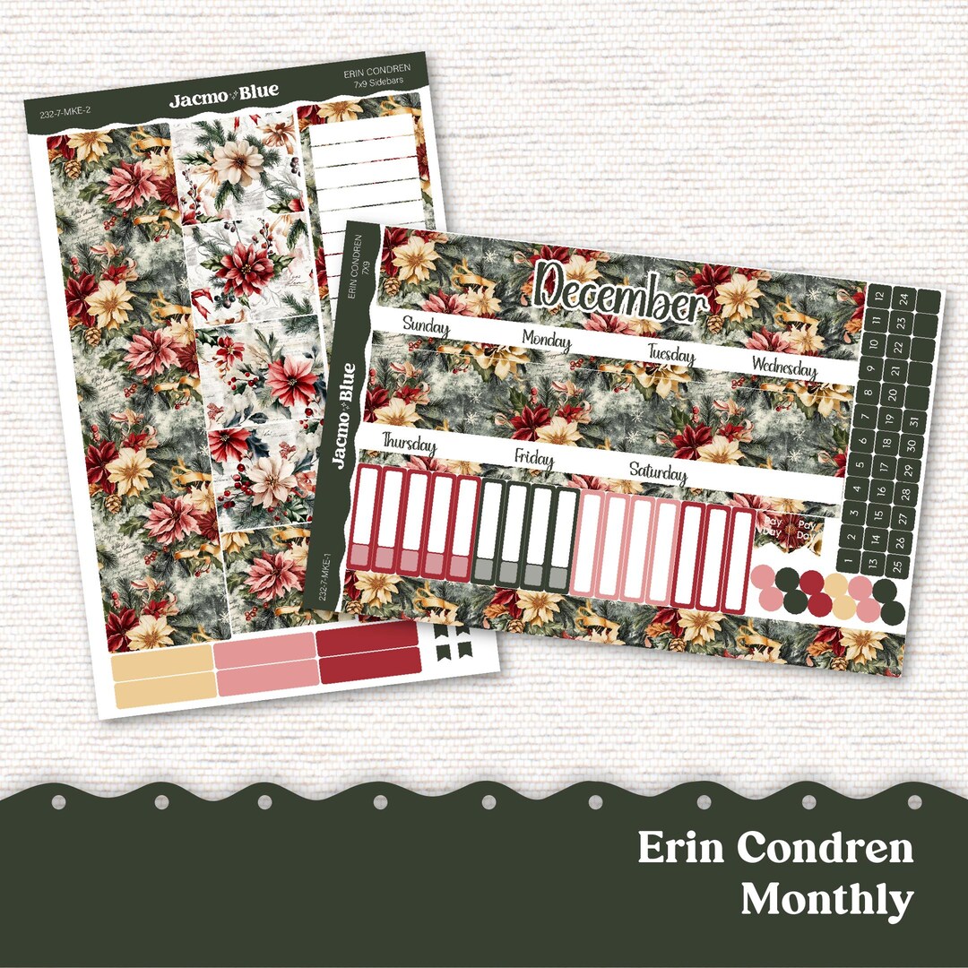 December Planner Stickers 7x9 A5 Kit Monthly Planner Erin Condren ...