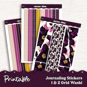 Può includere: Adesivi stampabili per il diario con un design floreale in tonalità di viola, rosa e bianco. Gli adesivi sono progettati per essere utilizzati con nastro washi a 1 e 2 griglie.