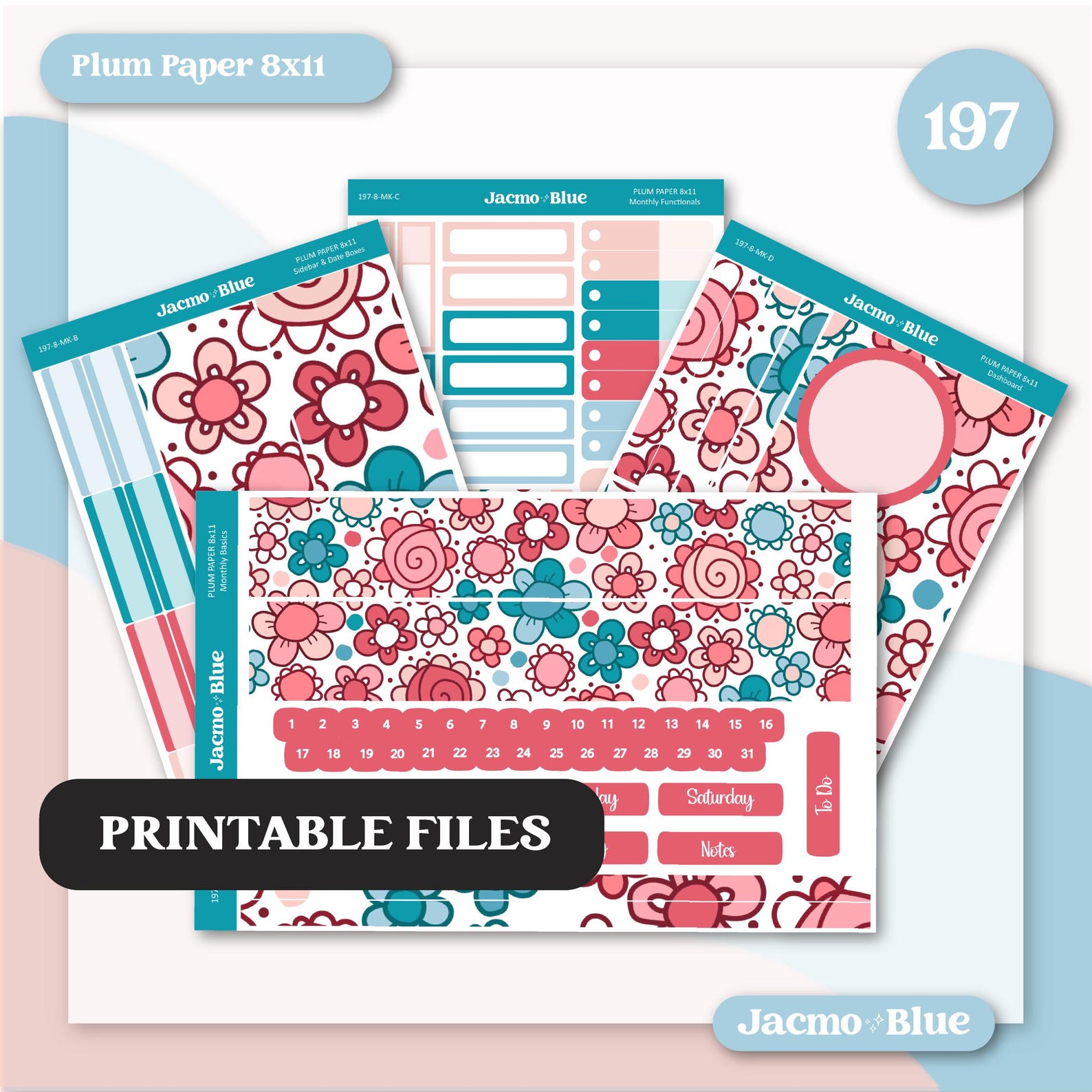 PRINTABLE Plum Paper Planner Monthly Stickers Spring 8x11 7x9 A5 Print ...