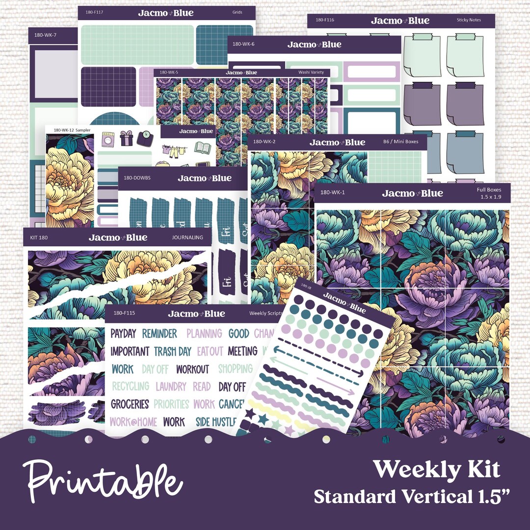 PRINTABLE Weekly Sticker Kit Vertical Planner - Silhouette Cricut ...