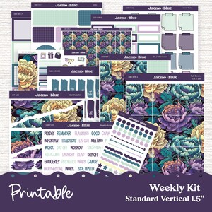 PRINTABLE Weekly Sticker Kit Vertical Planner  - Silhouette Cricut Transparent PNG Files 180P Vintage Kimono