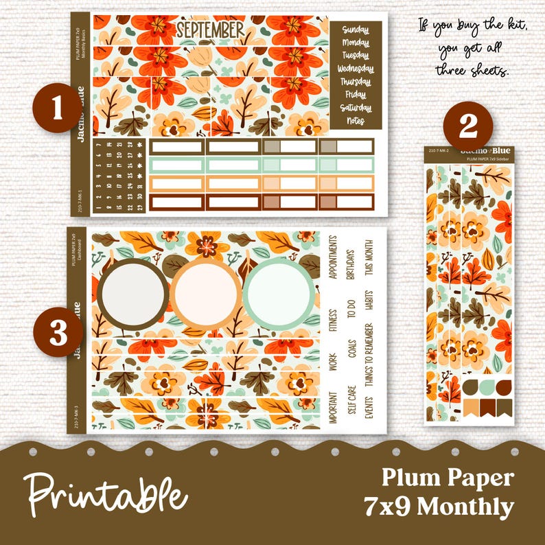 PRINTABLE September Plum Paper Planner Monthly Stickers 8x11 7x9 A5 ...