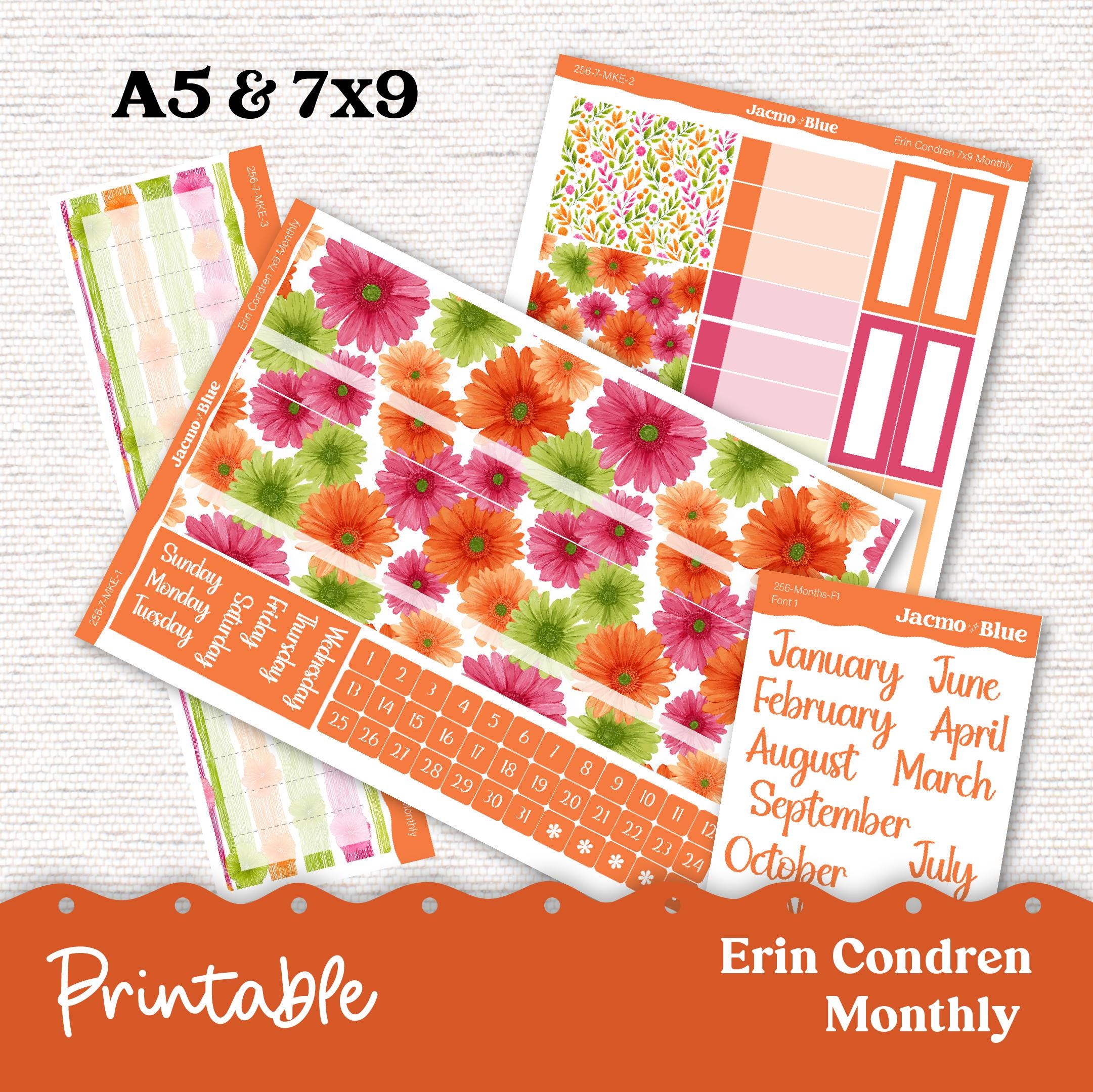 PRINTABLE Monthly Planner Stickers for Erin Condren 7x9 and A5 - Print ...