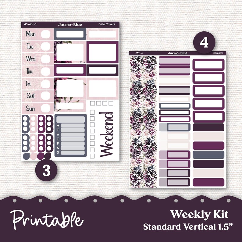PRINTABLE Weekly Sticker Kit Vertical Planner - Silhouette Cricut ...