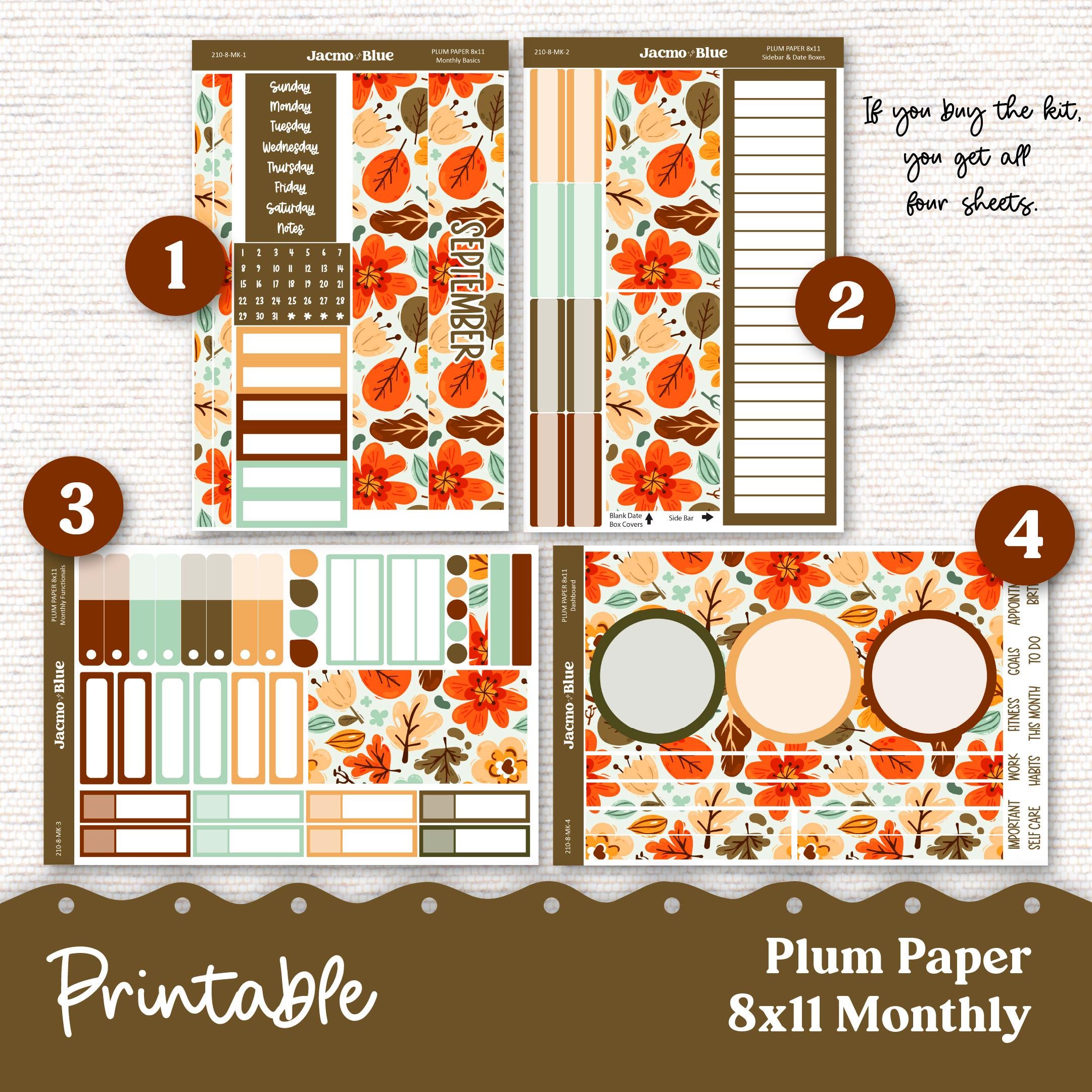 PRINTABLE September Plum Paper Planner Monthly Stickers 8x11 7x9 A5 ...