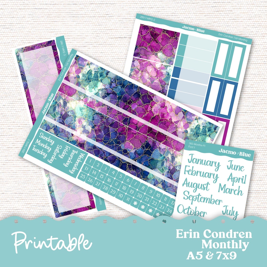 PRINTABLE Monthly Planner Stickers for Erin Condren 7x9 and A5 - Print ...