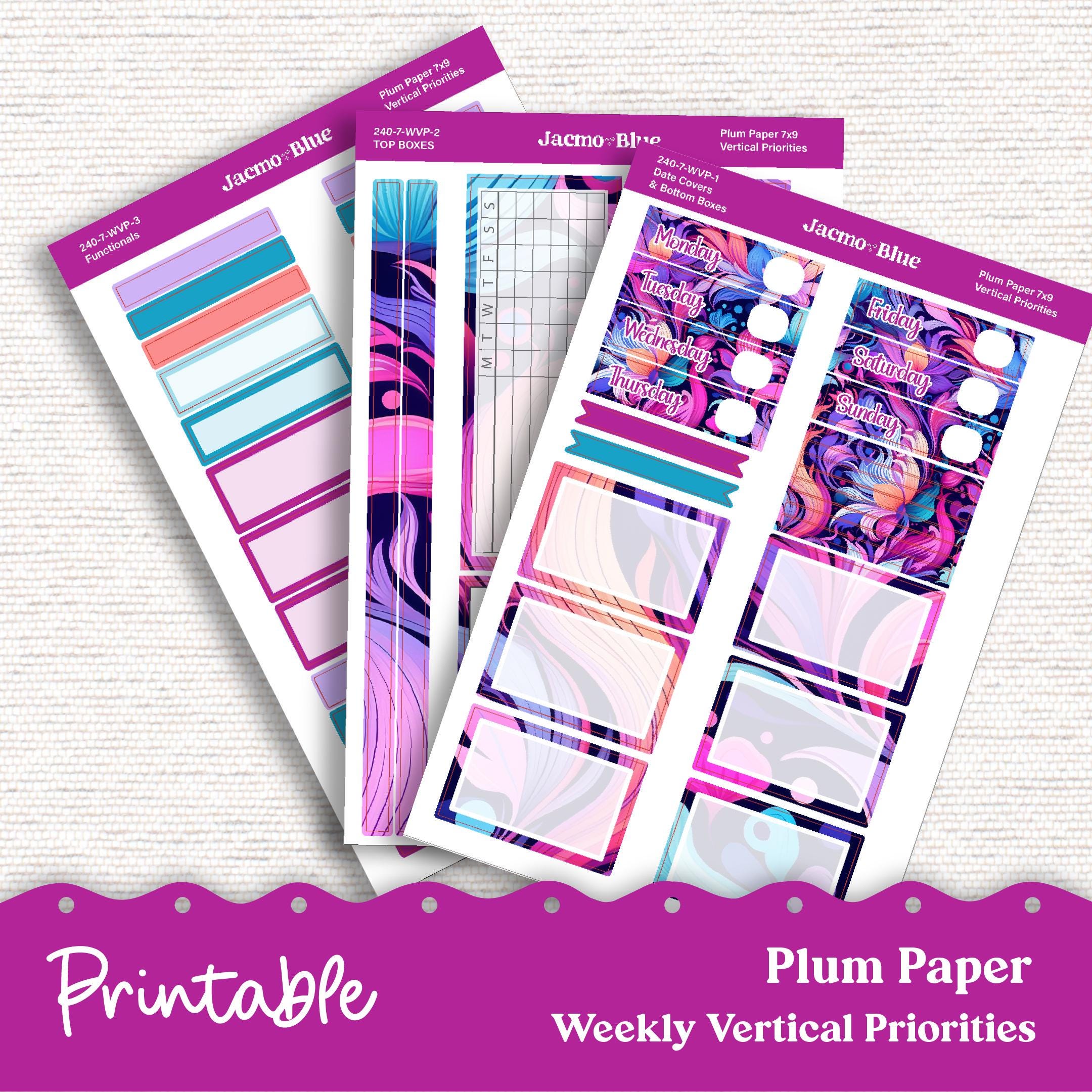 PRINTABLE 7x9 Weekly Vertical Priorities Sticker Kit Plum Paper ...