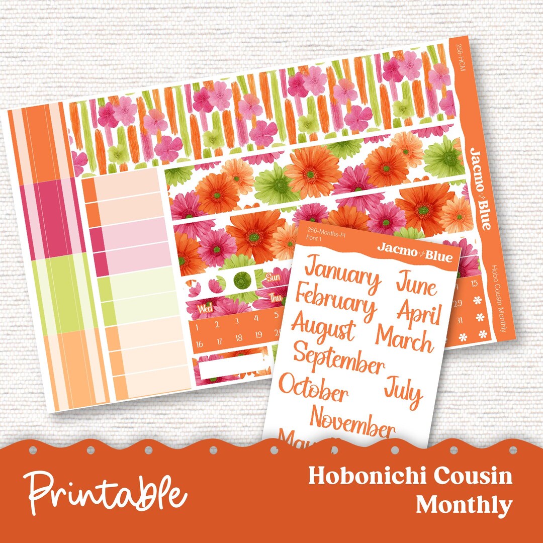 256P PRINTABLE Monthly Planner Stickers for Hobonichi Cousin A5 - Print ...