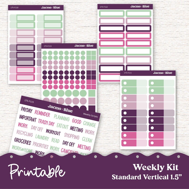 PRINTABLE Weekly Sticker Kit Vertical Planner - Silhouette Cricut ...