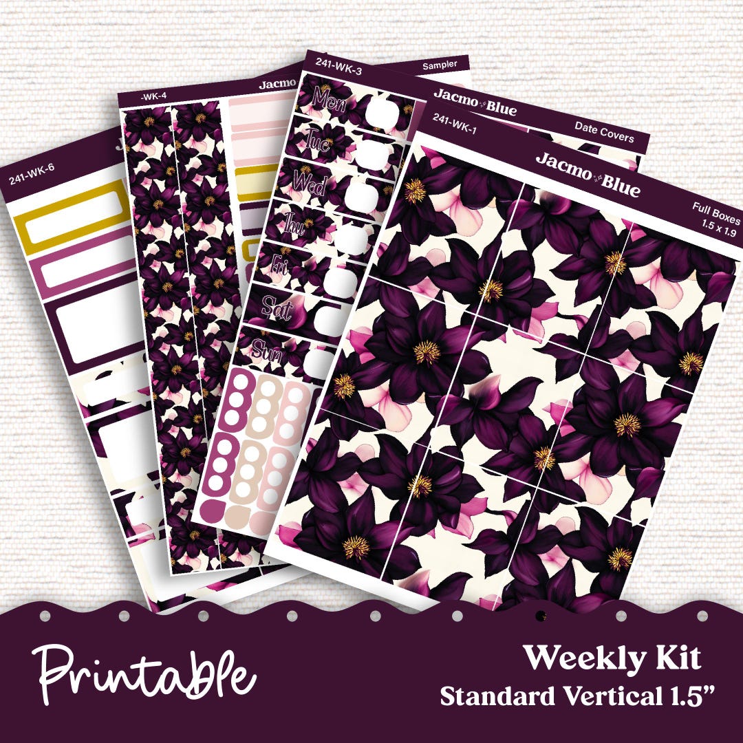 PRINTABLE Weekly Sticker Kit Vertical Planner 13 Sheets - Silhouette ...