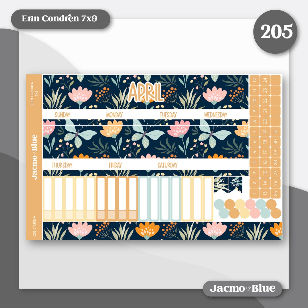 Erin Condren 7x9 A5 Kit Monthly Planner Sticker Kit 205 April Monthly ...