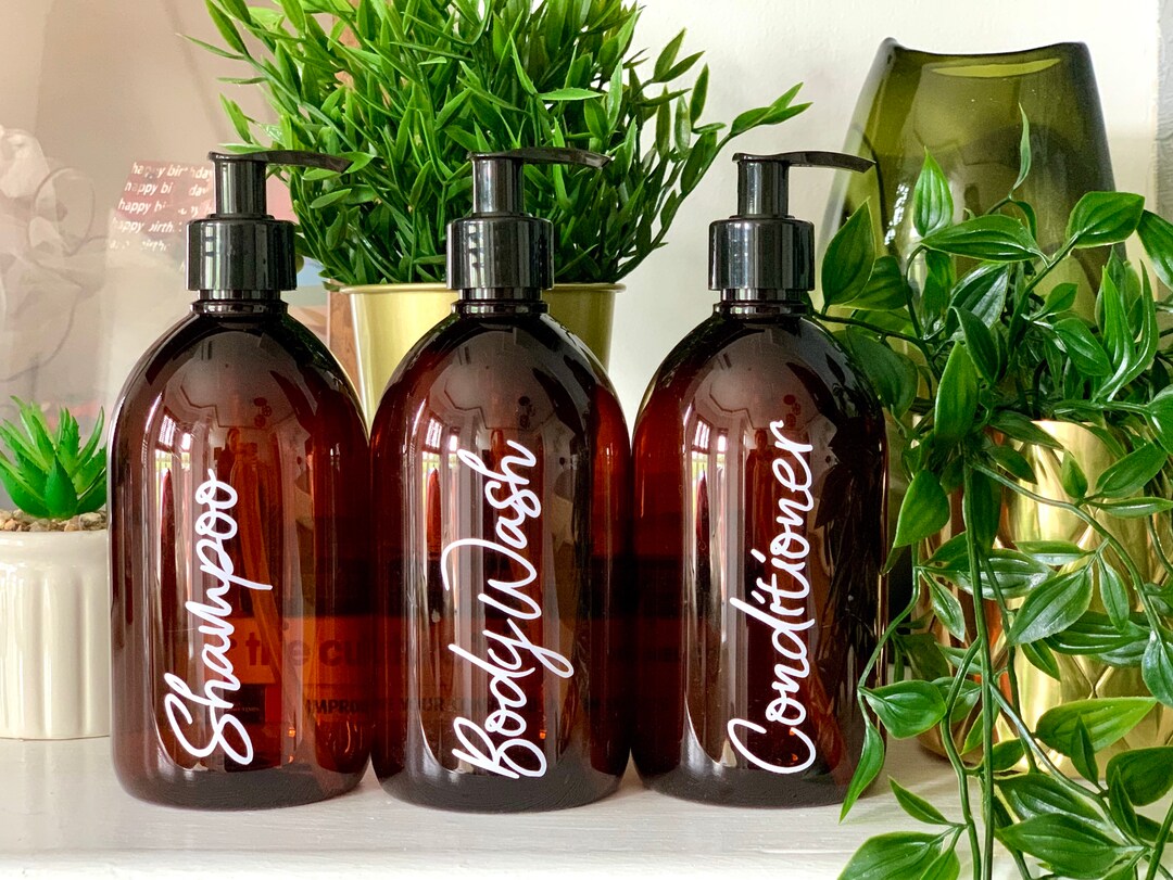 Personalised Shampoo Conditioner Bottle Pump AMBER Plastic mrs Hinch