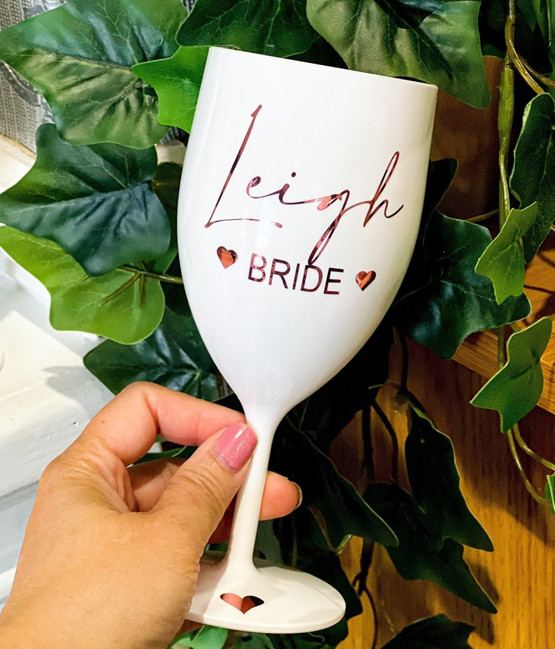 Wine Gin CUP Glass Plastic Reusable Personalised GOBLET CUP Wedding Gifts Bridal Proposal Birthday Glasses Hen Do Glass Medium White Cup