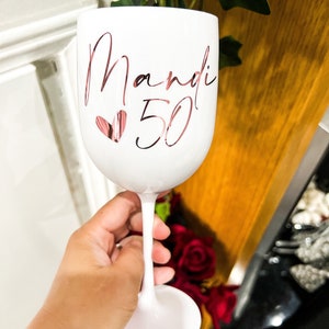 Wine Gin CUP Glass Plastic Reusable Personalised GOBLET CUP Wedding Gifts Bridal Proposal Birthday Glasses Hen Do Glass Large White Cup