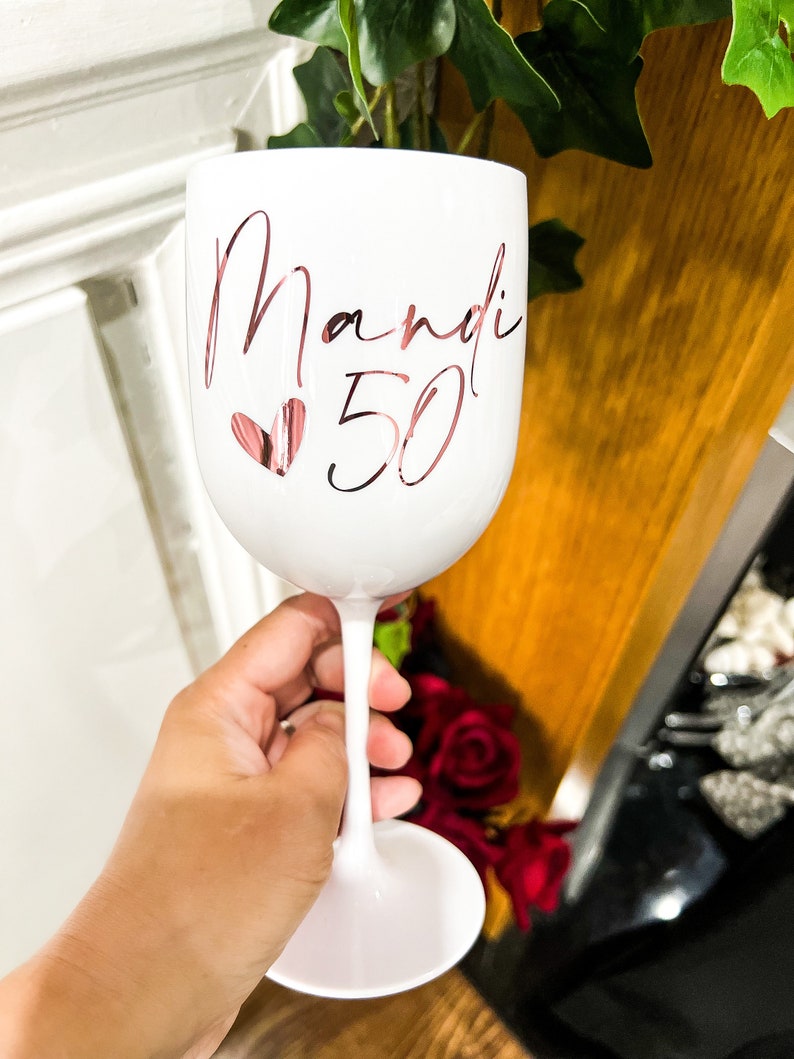 Wine Gin CUP Glass Plastic Reusable Personalised GOBLET CUP Wedding Gifts Bridal Proposal Birthday Glasses Hen Do Glass Large White Cup