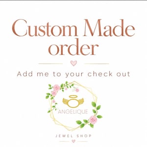 May include: A digital graphic featuring the text Custom Made order and Add me to your check out in brown font. Below is a gold geometric frame decorated with pink roses and green leaves, surrounding a gold angel wing logo and the word ANGELIQUE.