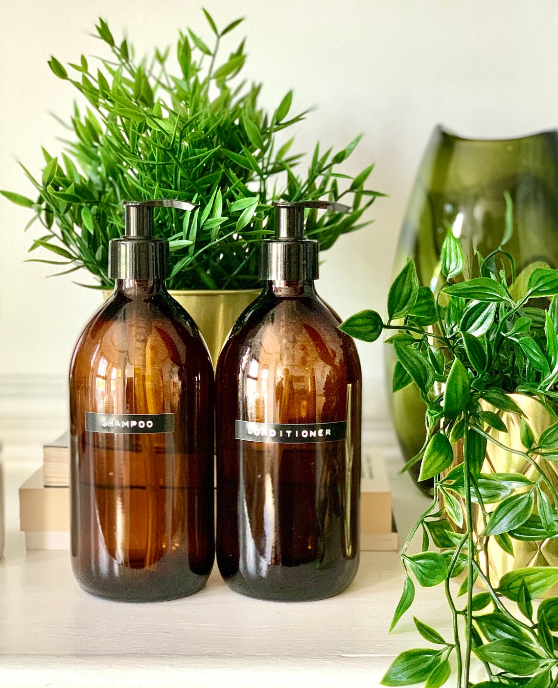 Eco Friendly Shampoo Container Amber GLASS bottle Pump Etsy