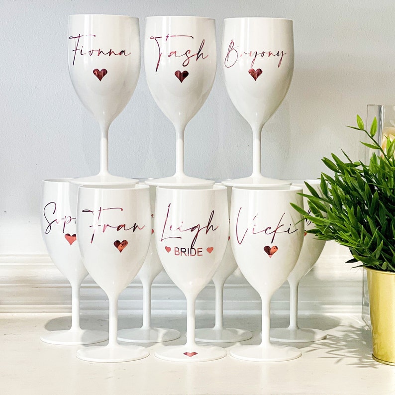 Wine Gin CUP Glass Plastic Reusable Personalised GOBLET CUP Wedding Gifts Bridal Proposal Birthday Glasses Hen Do Glass image 1