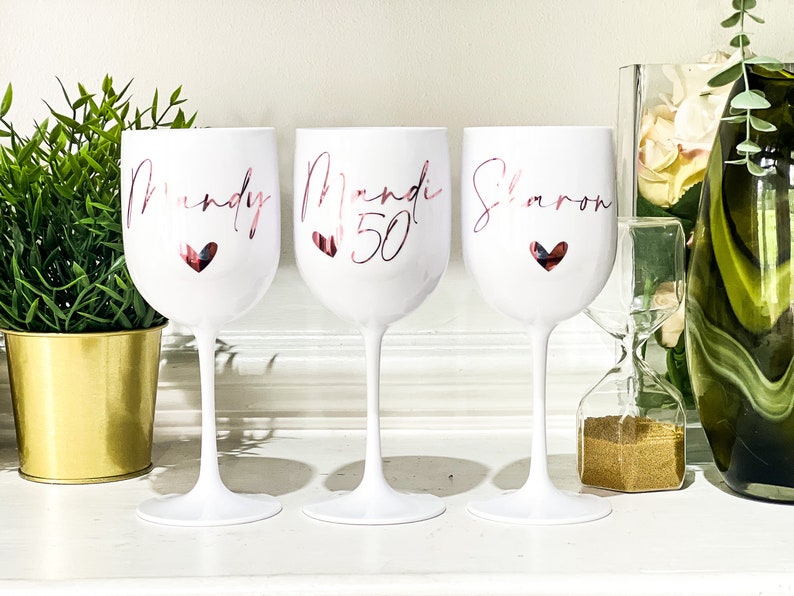 Wine Gin CUP Glass Plastic Reusable Personalised GOBLET CUP Wedding Gifts Bridal Proposal Birthday Glasses Hen Do Glass image 3